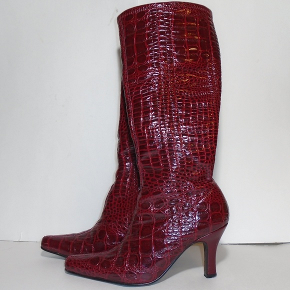 mock croc knee high boots